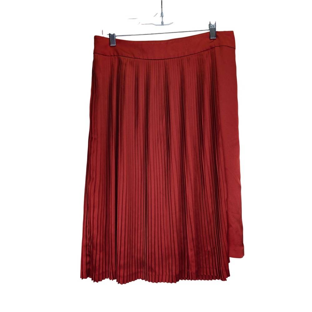 Banana Republic Olivia Palermo Burnt Orange Pleated Midi Wrap‎ Skirt 8 Office